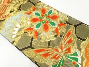 アンティーク　華紋に松・蝶模様織出し袋帯（材料）